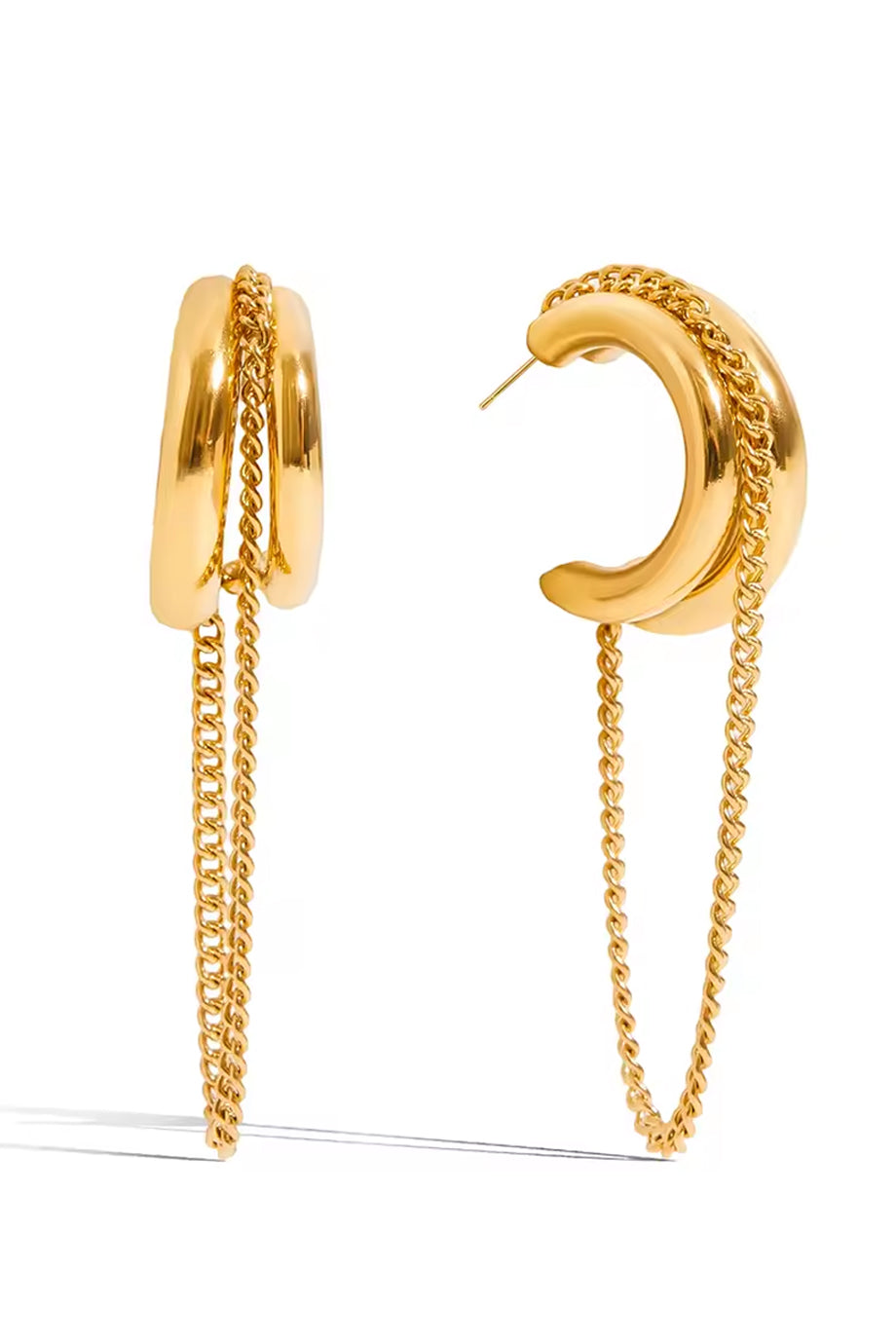 Maeline Σκουλαρίκια με Διπλό Κρίκο και Αλυσίδα | Κοσμήματα - Σκουλαρίκια - Jewelry Earrings | Maeline Chain Hoop Earrings