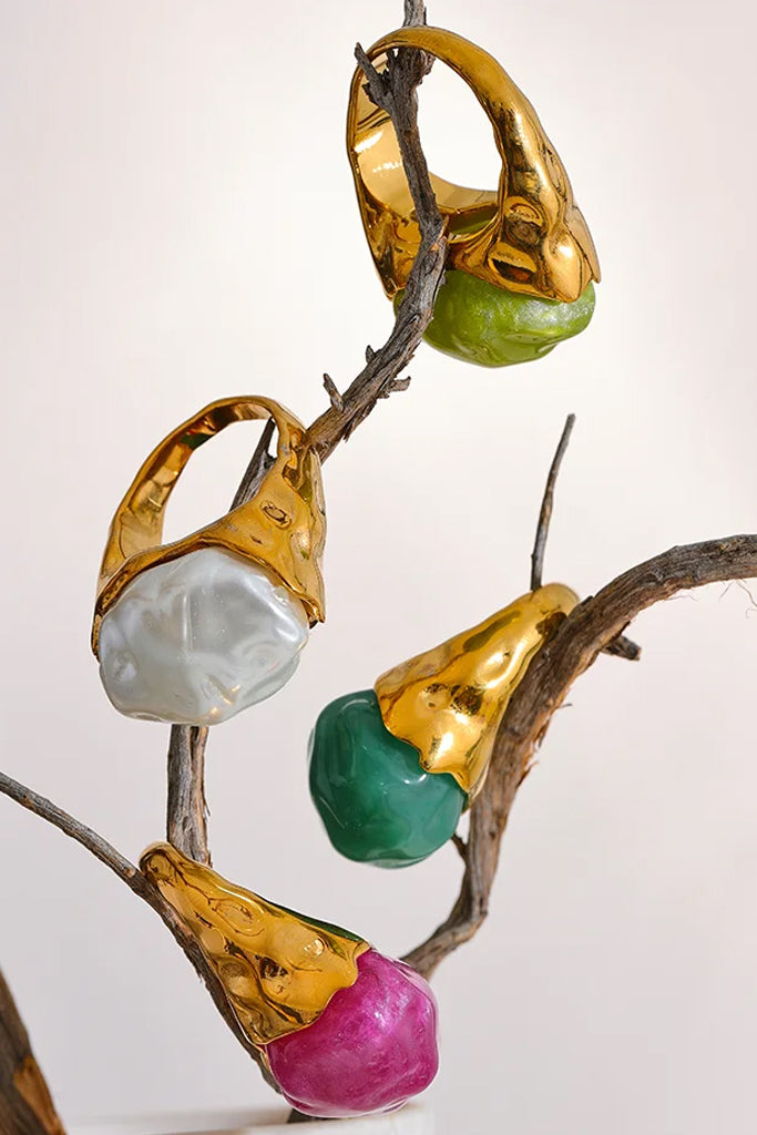 Fluffy Χρυσό Δαχτυλίδι με Ροζ Πέτρα | Κοσμήματα - Δαχτυλίδια | Fluffy Gold Ring with Purple Resin