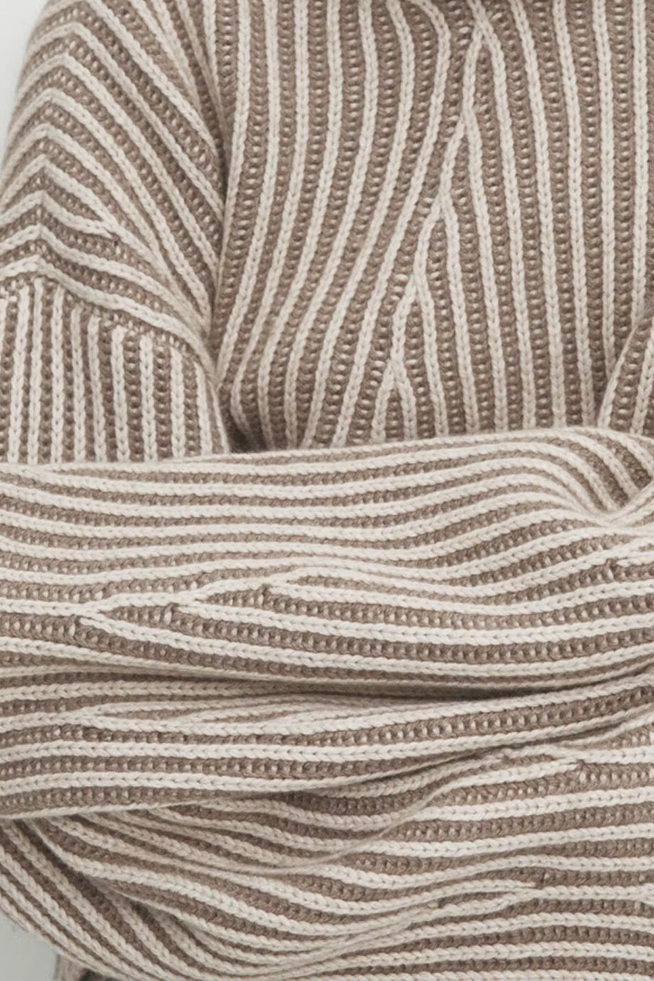 Mantria Μπεζ Ριγέ Πουλόβερ με Ζιβάγκο