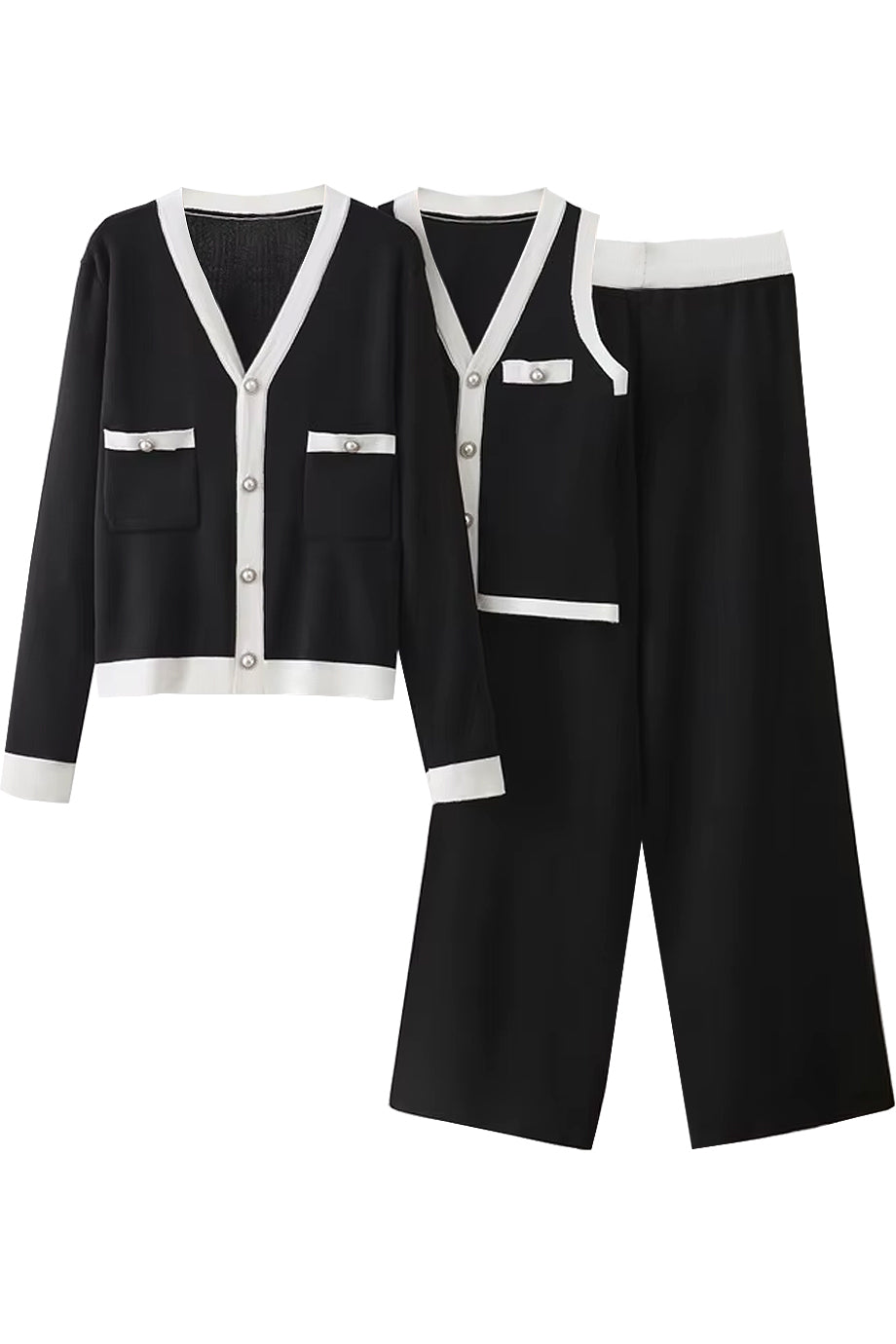 Letty Πλεκτό Σετ Ζακέτα, Τοπ και Παντελόνι