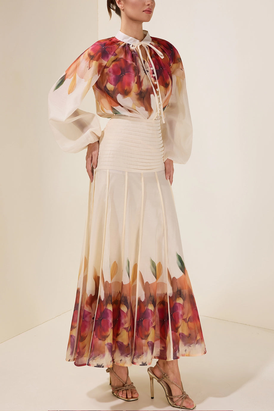 Solange Φλοράλ Σετ με Τοπ και Φούστα | Σετ Ρούχων - Clothing Sets | Solange Set with Top and Satin Skirt