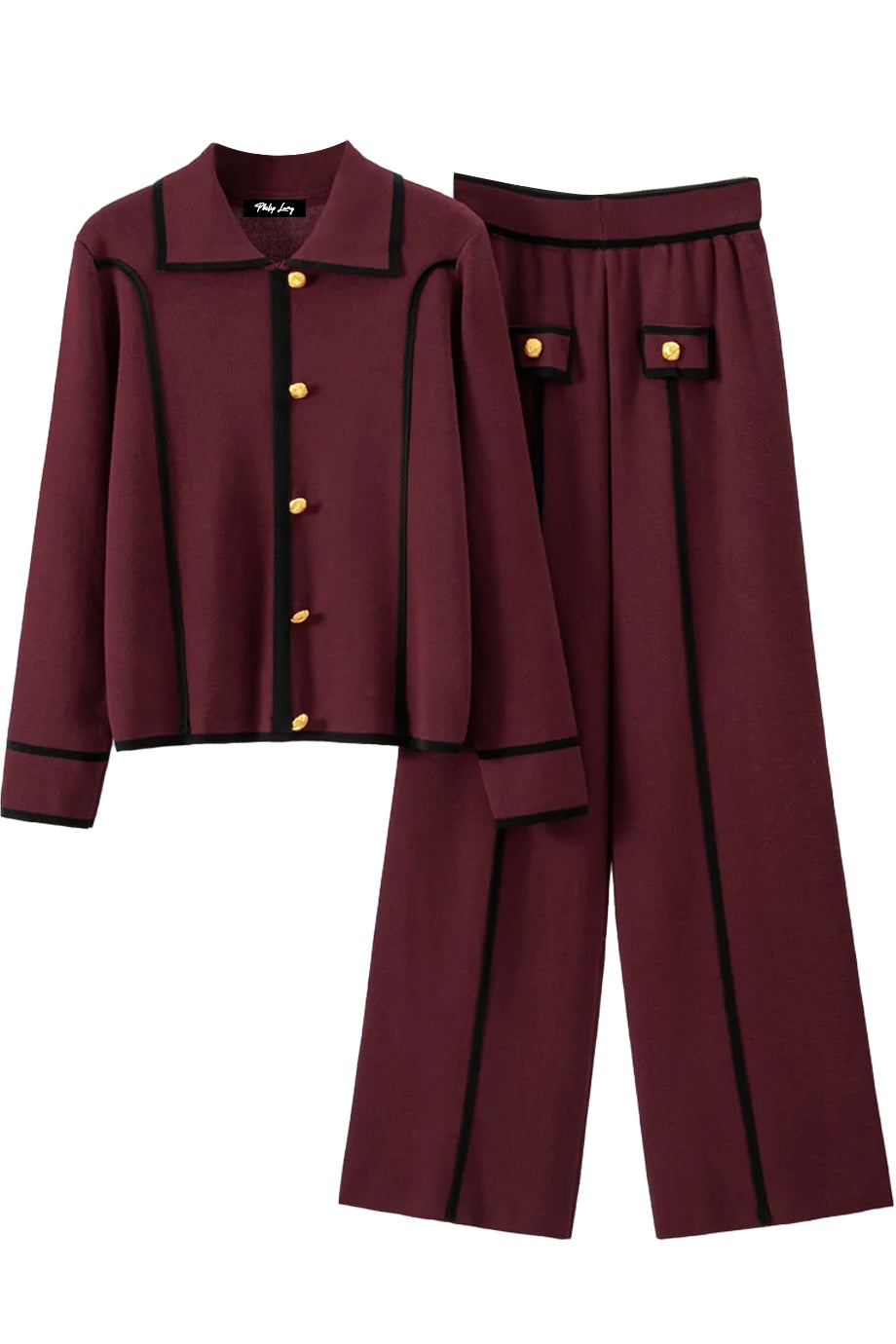 Vionne Μπορντό Πλεκτό Σετ με Τοπ και Παντελόνι | Πλεκτά Σετ Knitwear Clothing Sets | Vionne Bordeaux Knit Set with Top and Pants