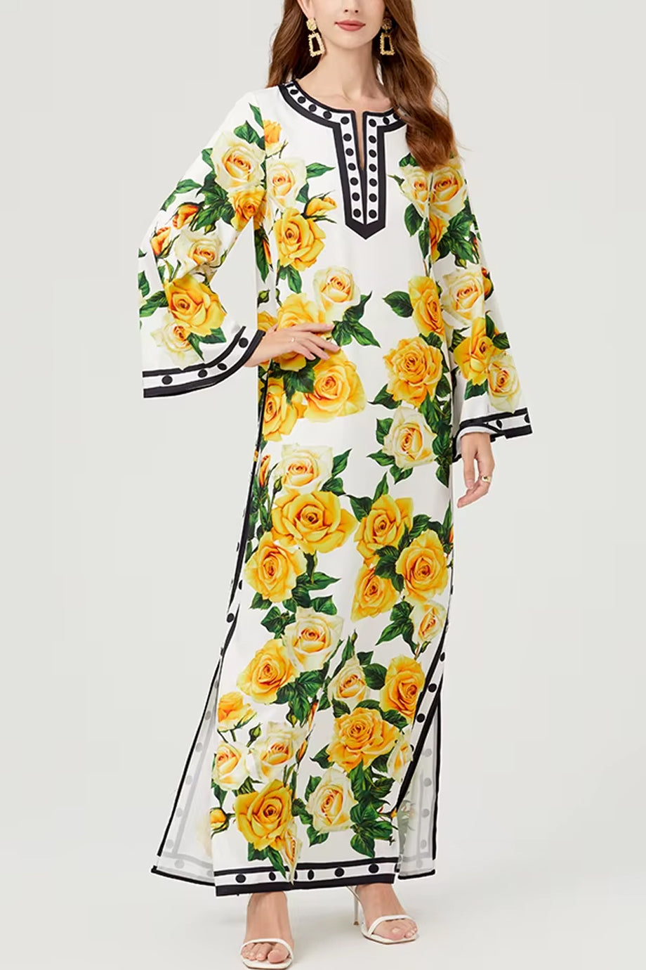 Amalfi Sun Roses Εμπριμέ Φόρεμα Καφτάνι | Φορέματα Καφτάνια - Beachwear - Loungewear | Amalfi Sun Roses Maxi Printed Kaftan Dress
