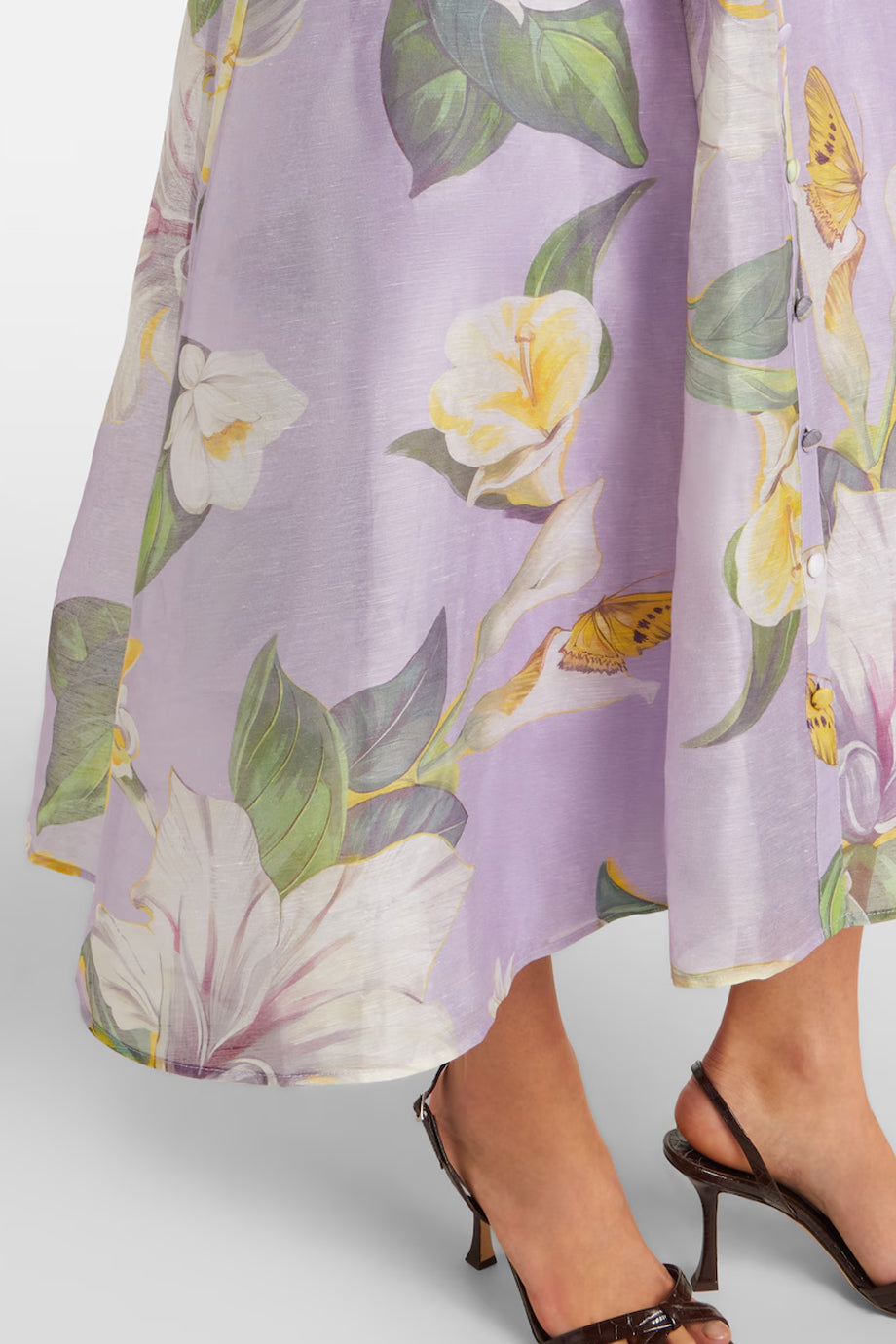 Isaliena Φλοράλ Μίντι Φόρεμα από Chiffon με Ζώνη και Βολάν