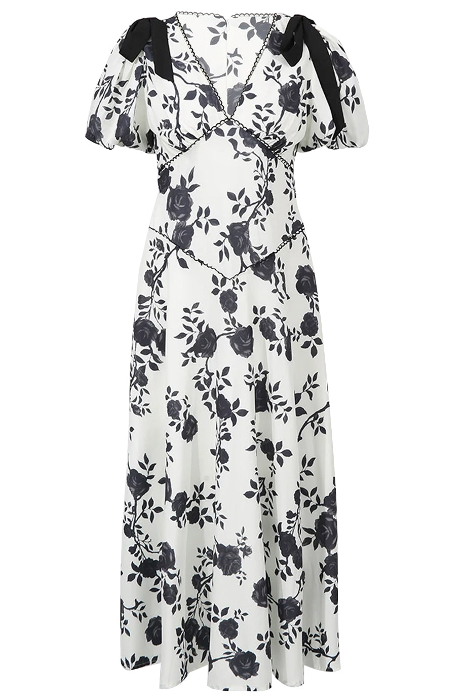 Estrella Μίντι Φόρεμα με Φλοράλ Εμπριμέ | Γυναικεία Φορέματα - Evening dresses | Estrella Floral Midi Dress with Shoulder Bows