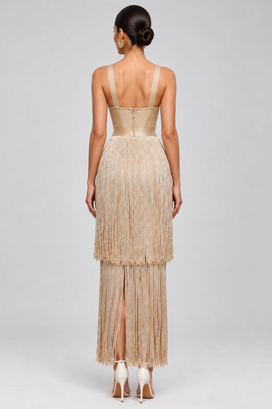 Amarante Ελαστικό Φόρεμα με Κρόσσια τύπου Bandage | Evening Dresses - Φορέματα - Βραδινά | Amarante Evening Bandage Dress with Fringes