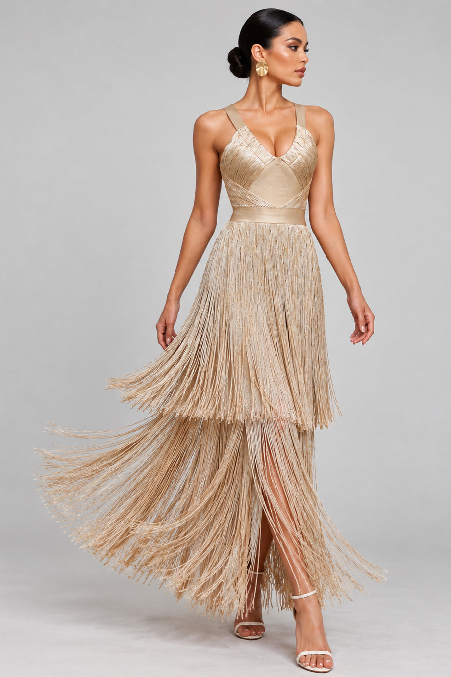 Amarante Ελαστικό Φόρεμα με Κρόσσια τύπου Bandage | Evening Dresses - Φορέματα - Βραδινά | Amarante Evening Bandage Dress with Fringes