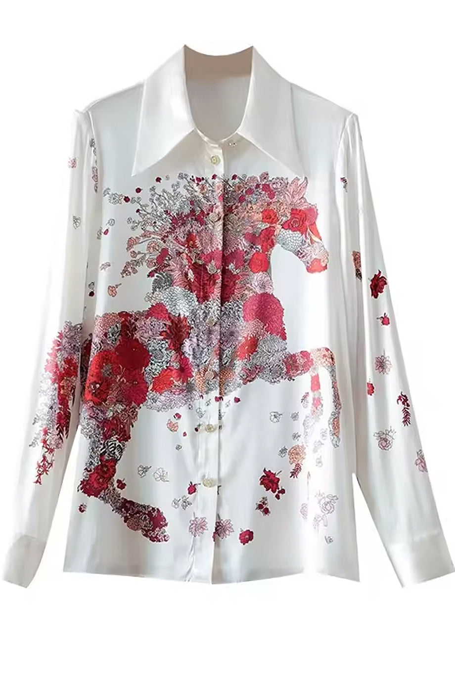 Cabalina Εμπριμέ Πουκάμισο με Άλογο | Γυναικεία Ρούχα - Πουκάμισα Τοπ | Cabalina Horse Printed Shirt