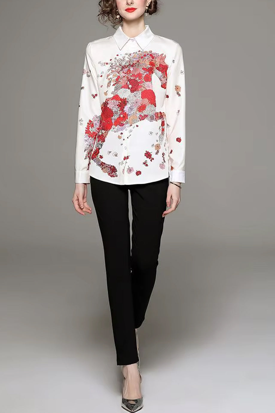 Cabalina Εμπριμέ Πουκάμισο με Άλογο | Γυναικεία Ρούχα - Πουκάμισα Τοπ | Cabalina Horse Printed Shirt