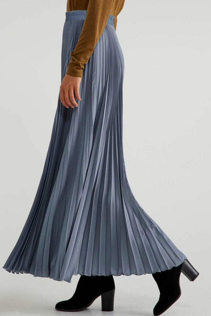 Blauer Biker-Maxi-Faltenrock