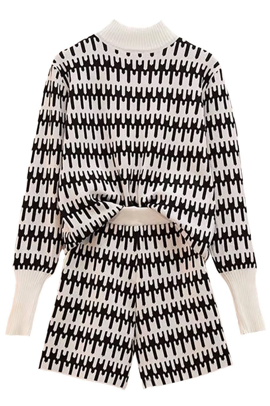 Manimy Ασπρόμαυρο Πλεκτό Σετ Πουλόβερ και Σορτς