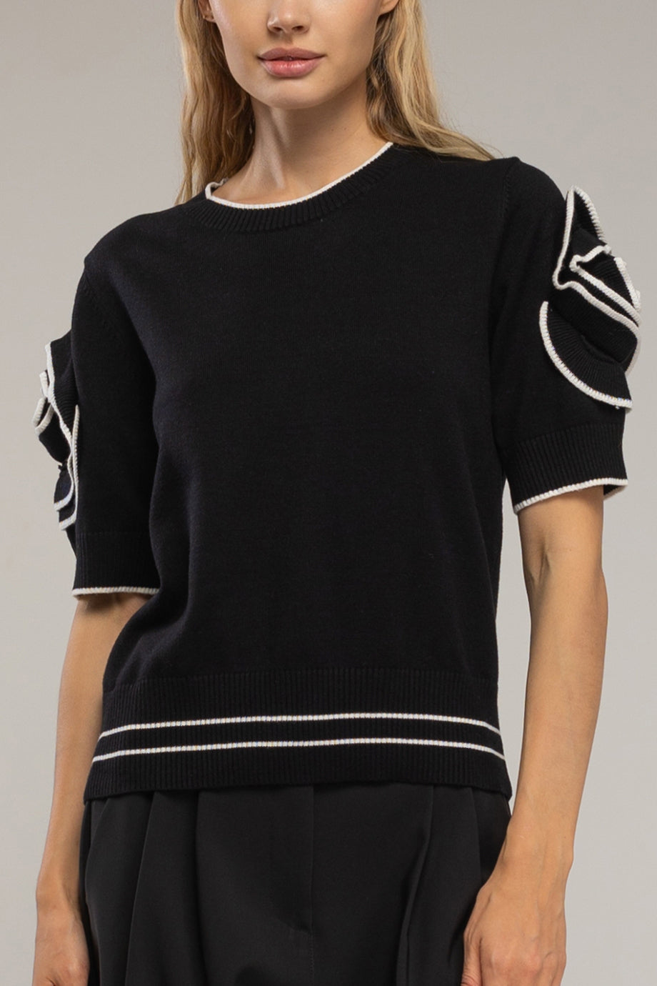 Florisse Μπλούζα με Κοντά Μανίκια και Λουλούδια | Τοπ, Μπλούζες Knits Knitwear| Florisse Top with Floral Sleeve Details