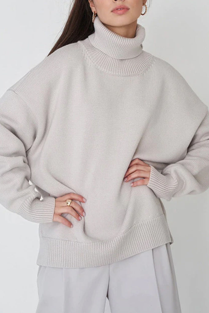 Sletty Γκρι Ασύμμετρο Πουλόβερ με Ζιβάγκο | Γυναικεία Ρούχα - Πουλόβερ Πλεκτά Moncye Sletty Grey Asymmetrical Turtleneck Sweater Knitwear