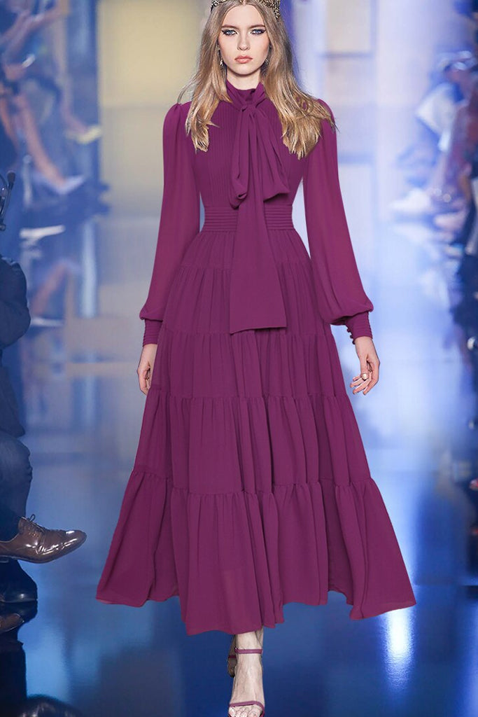 Sehrany Μωβ Μακρύ Φόρεμα με Πιέτες | Γυναικεία Ρούχα - Φορέματα