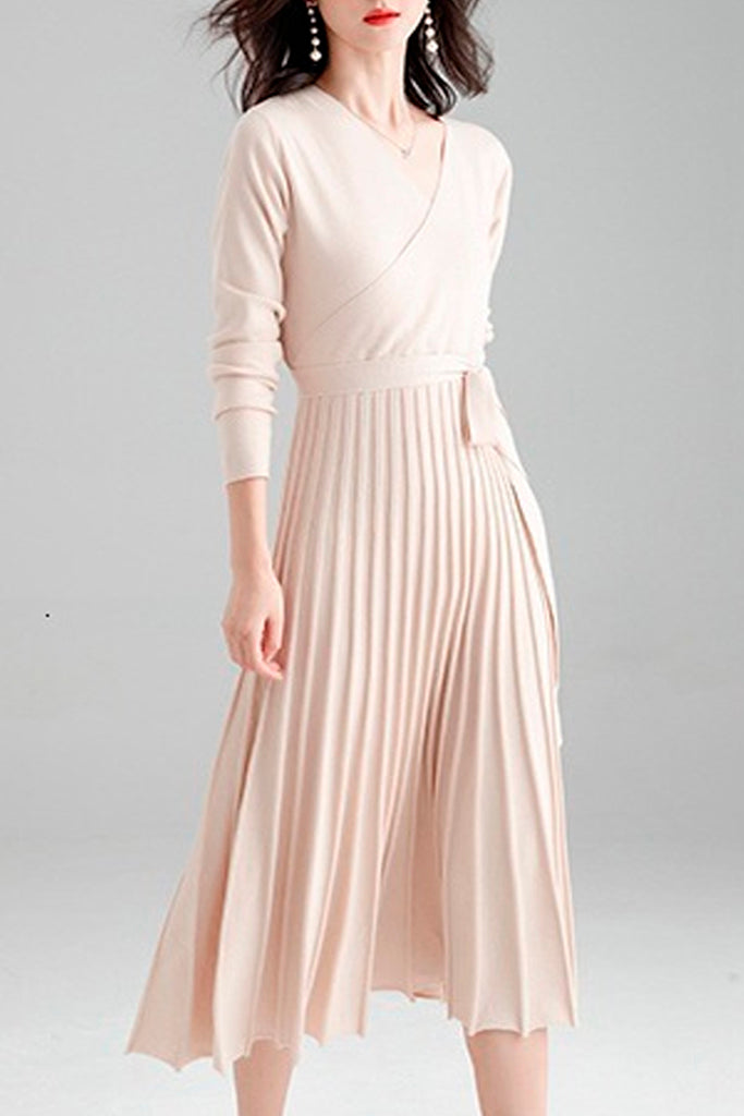 Ursa Ιβουάρ Πλεκτό Φόρεμα με Πιέτες