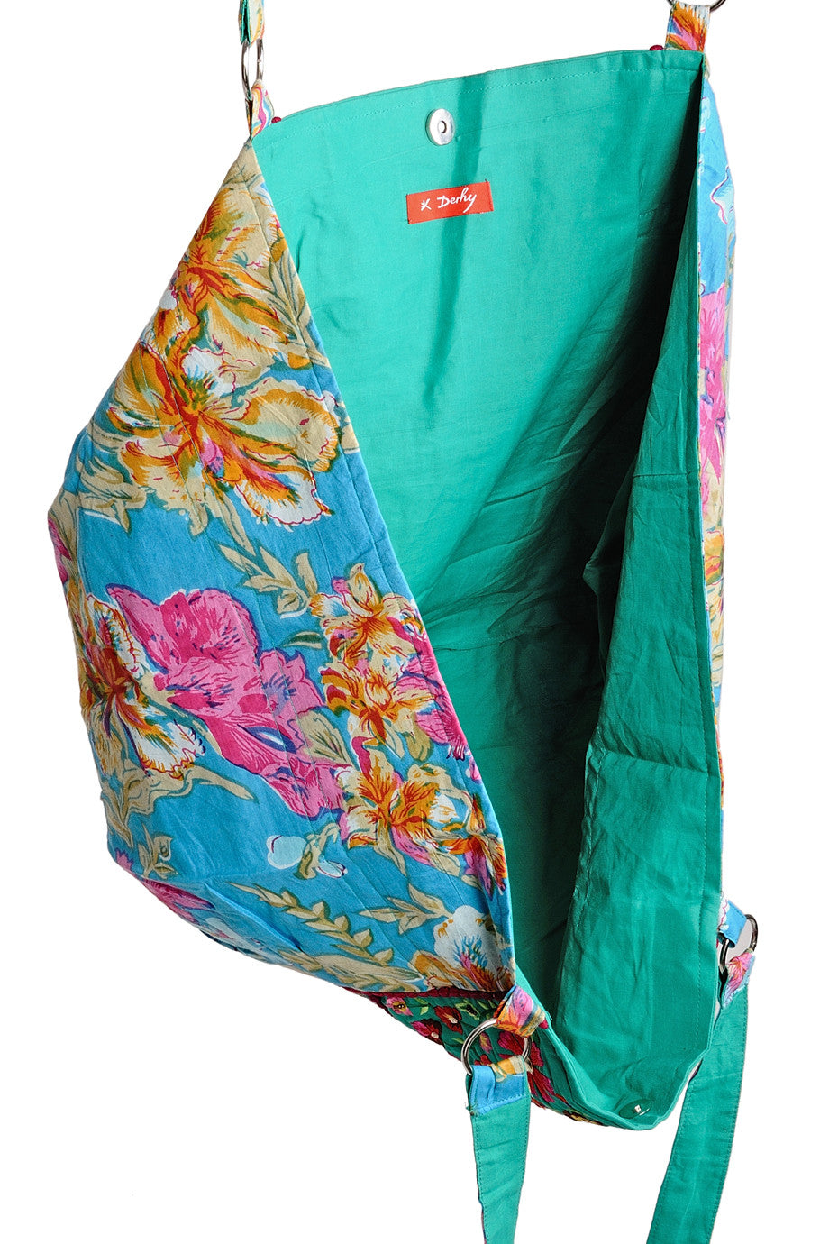 MANOUCHE Μπλε Τσάντα με Λουλούδια