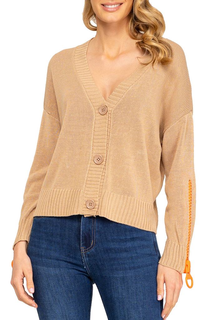 Abby Μπεζ Πλεκτή Ζακέτα με Μακριά Μανίκια | Γυναικεία Ρούχα - Πουλόβερ Abby Beige Knitted Jacket