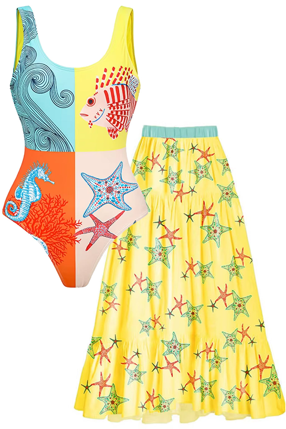 Coral Coast Ολόσωμο Μαγιό και Παρεό Σετ  | Μαγιό - Μπικίνι- Swimwear | Coral Coast One Piece Swimwear and Pareo Skirt Set