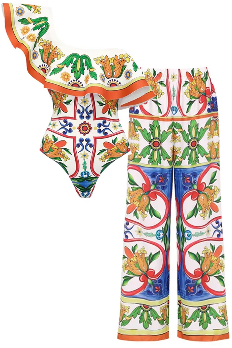 Solaria Majolica Ολόσωμο Μαγιό και Παντελόνα Παρεό Σετ | Μαγιό - Ολόσωμα - Swimwear One Piece | Solaria Majolica One Piece Swimsuit and Pareo Set