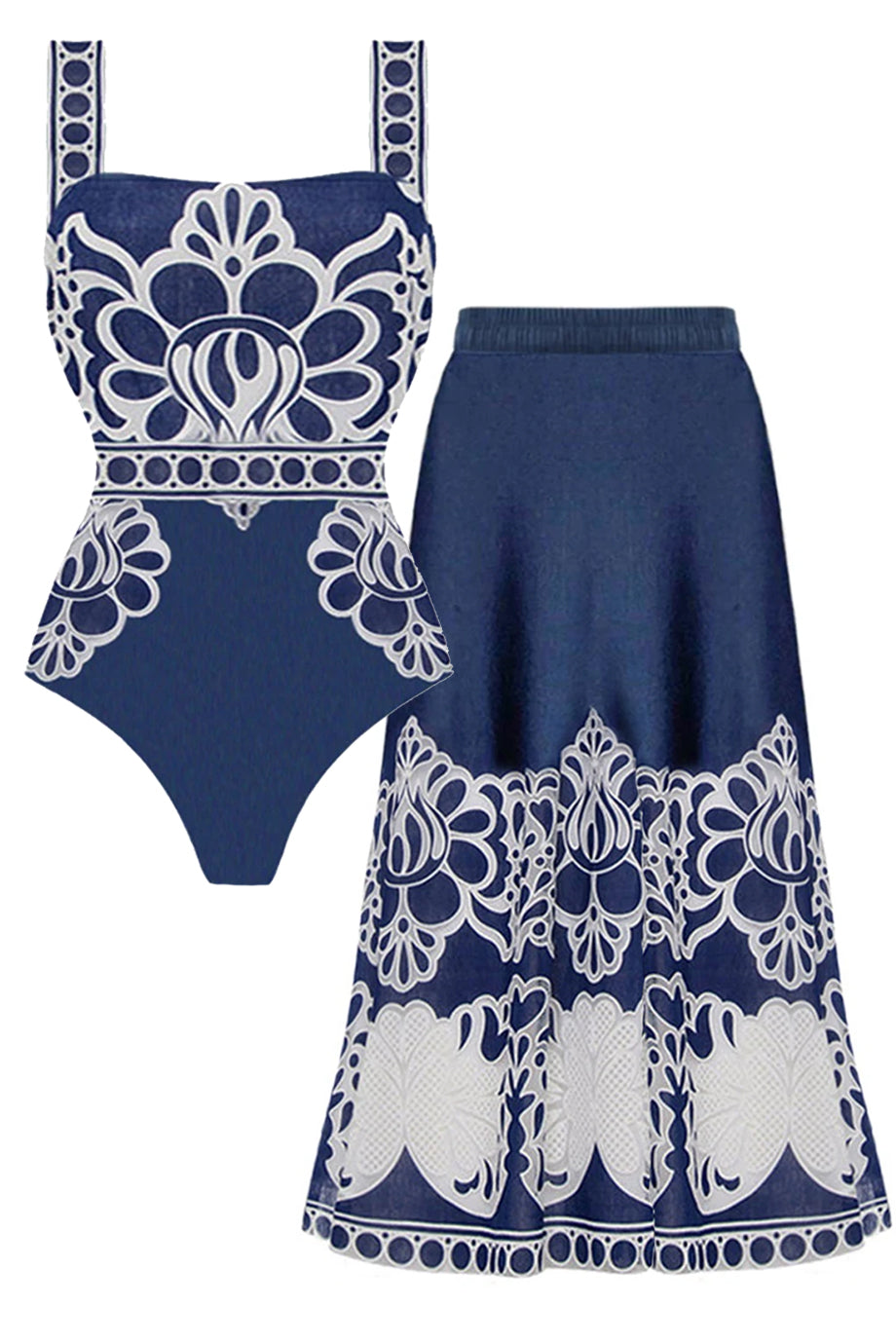 Blue Delilah Ολόσωμο Μαγιό και Φούστα Παρεό Σετ | Μαγιό - Ολόσωμα - Swimwear One Piece | Blue Delilah One-Piece Swimsuit with Pareo Skirt