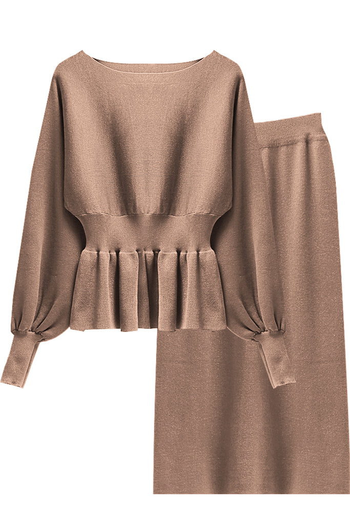 Alorta Πράσινο Πλεκτό Σετ με Μπλούζα και Φούστα