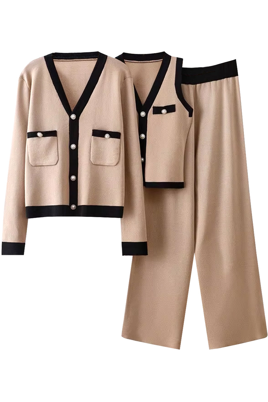 Letty Πλεκτό Σετ Ζακέτα, Τοπ και Παντελόνι