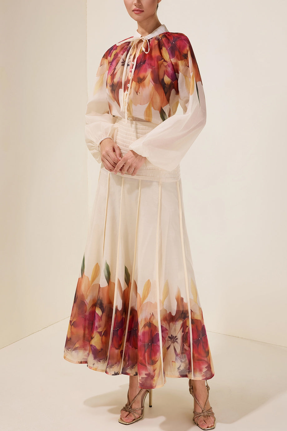 Solange Φλοράλ Σετ με Τοπ και Φούστα | Σετ Ρούχων - Clothing Sets | Solange Set with Top and Satin Skirt