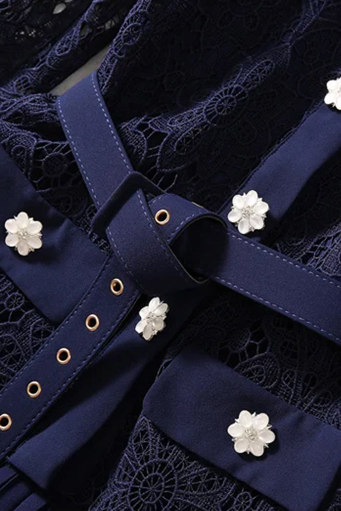 Daleyza Μπλε Φόρεμα Σετ με Δαντέλα και Πλισέ