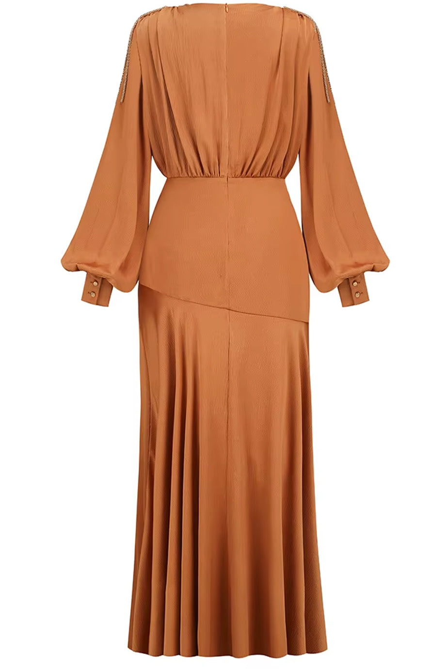 Sermina Καμηλό Σατέν Βραδινό Φόρεμα | Βραδινά Φορέματα - Evening Dresses | Sermina Camel Satin Evening Dress