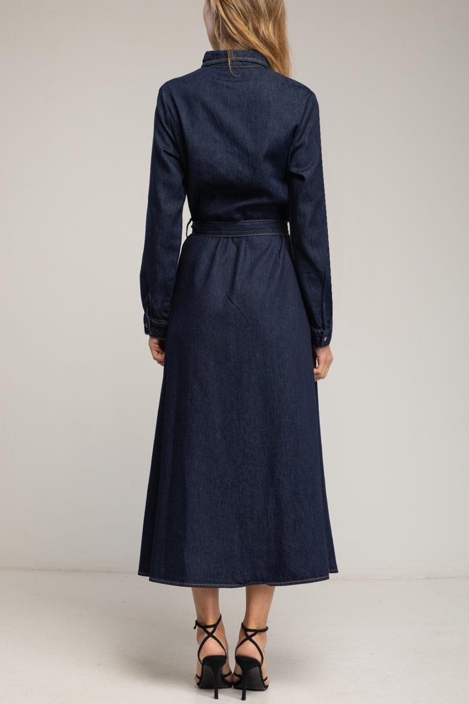 Darvienne Μακρύ Τζιν Φόρεμα με Κουμπιά και Ζώνη | Γυναικεία Φορέματα - dresses| Darvienne Denim Maxi Shirt Dress with Buttons and Waist Belt