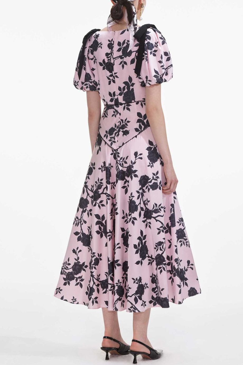 Estrella Μίντι Φόρεμα με Φλοράλ Εμπριμέ | Γυναικεία Φορέματα - Evening dresses | Estrella Floral Midi Dress with Shoulder Bows