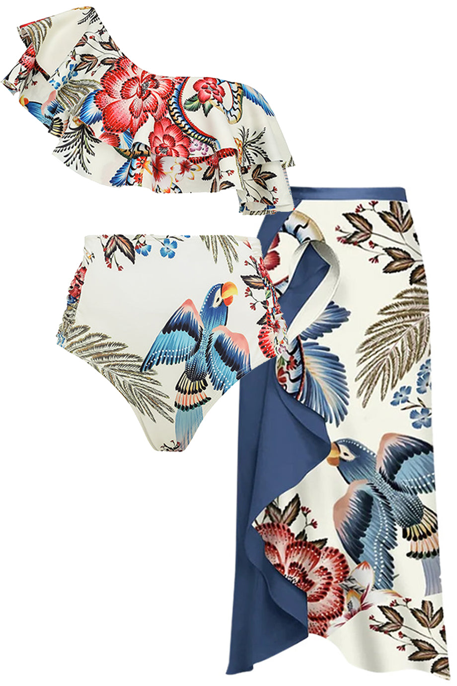 Renzo Εμπριμέ Μπικίνι με Βολάν και Παρεό Σετ