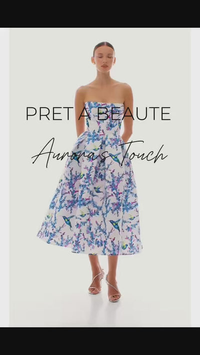 Aurora’s Touch Εμπριμέ Στραπλες Φόρεμα | Βραδινά Φορέματα - Evening Dresses | Aurora’s Touch Floral Strapless Flared Dress
