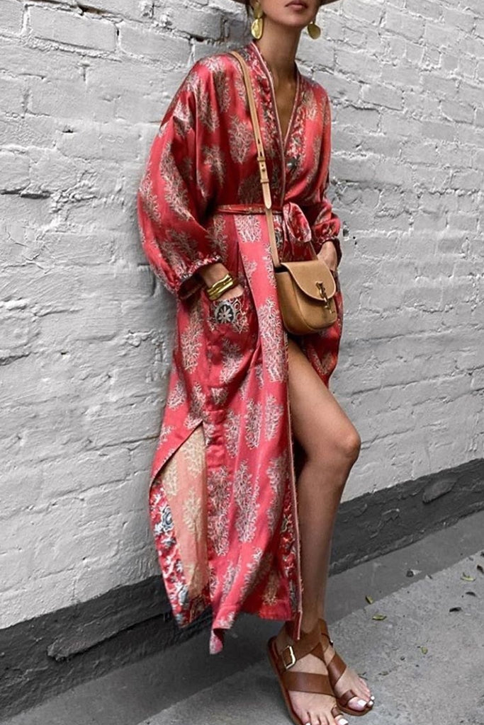 Jovian Kοραλλί Εμπριμέ Κιμονό | Γυναικεία Ρούχα - Beachwear - Loungewear 