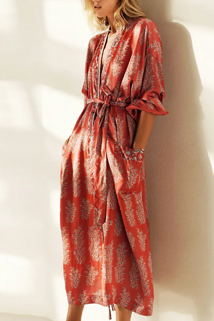 Jovian Kοραλλί Εμπριμέ Κιμονό | Γυναικεία Ρούχα - Beachwear - Loungewear 