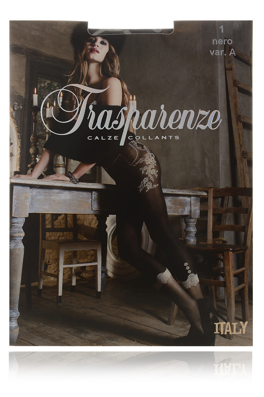 TRASPARENZE ITALY Μαύρο Καλσόν με Φλοράλ Σχέδιο