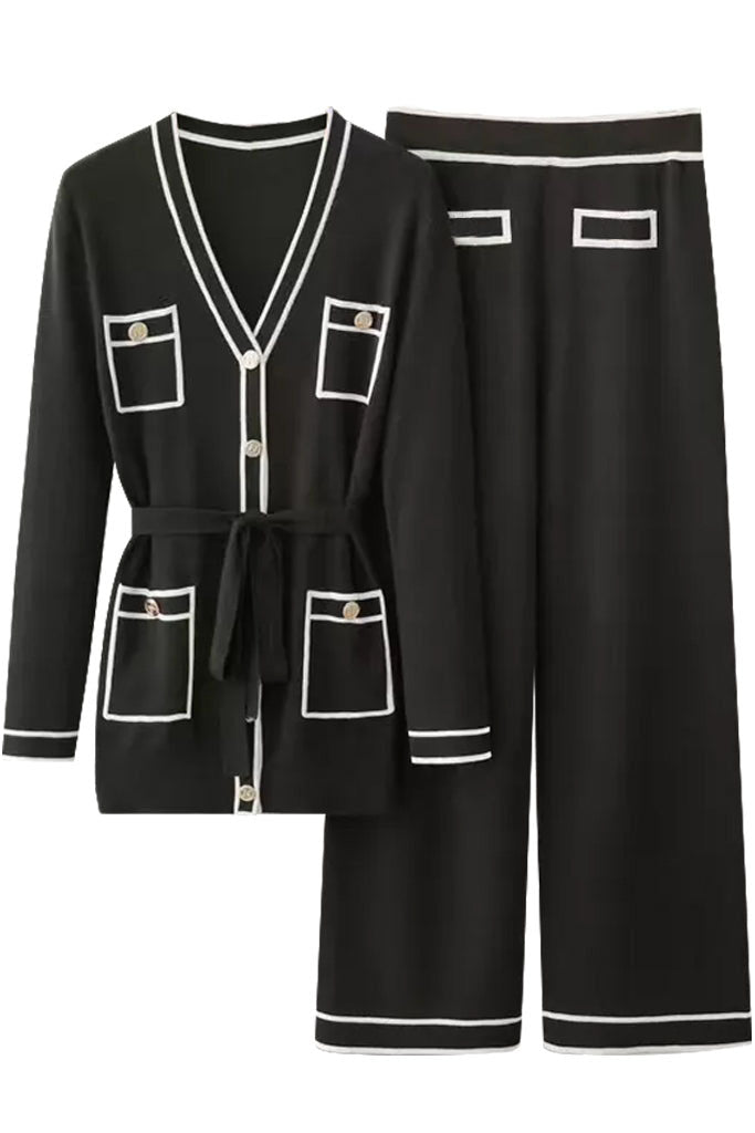 Gusta Μαύρο Πλεκτό Σετ Ζακέτα και Παντελόνι